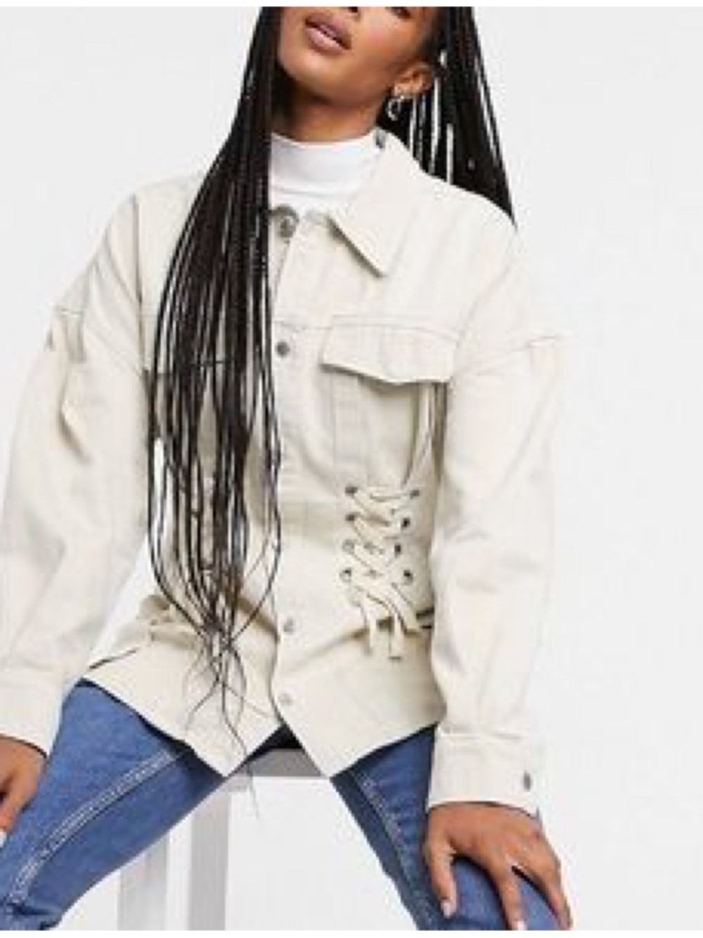 Weekday Edna Lace-Up Denim Blouse / Jacket in Cream Size M Scandi Shacket EUC
